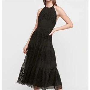 Express embroidered tiered midi black dress